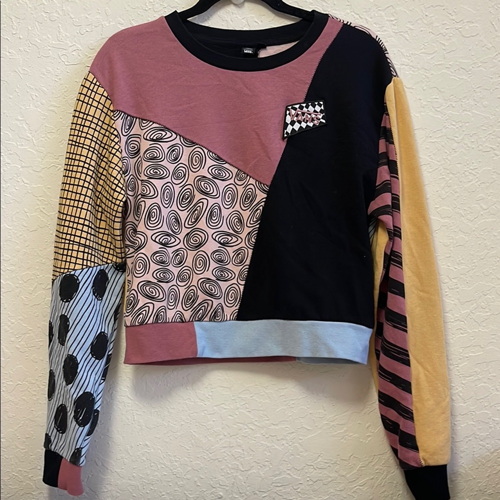 Vans X Nightmare Before Christmas Sally Patchwork Cropped Sweatshirt Adult Small